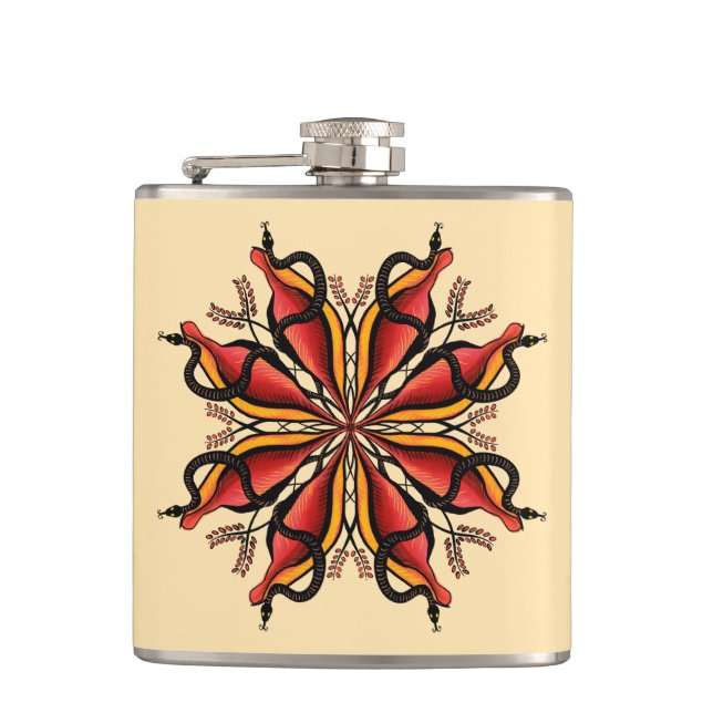 Goth Snakes Flower Tattoo Style Flask (Front)