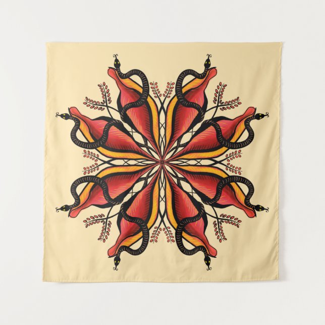 Goth Snakes Flower Tattoo Style Tapestry (Front)