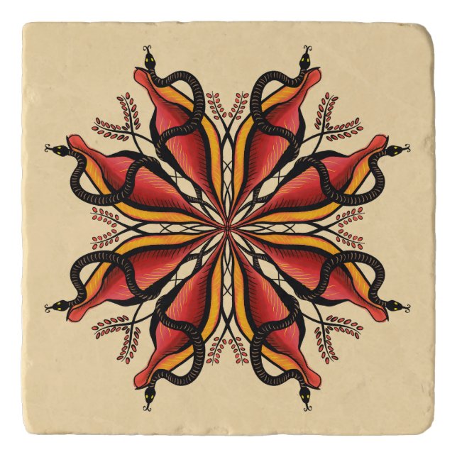 Goth Snakes Flower Tattoo Style Trivet (Front)