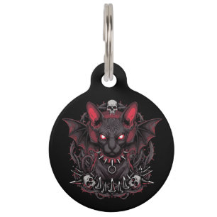 Goth Sphynx Cat Bat Wings Death Metal Personalized Pet ID Tag