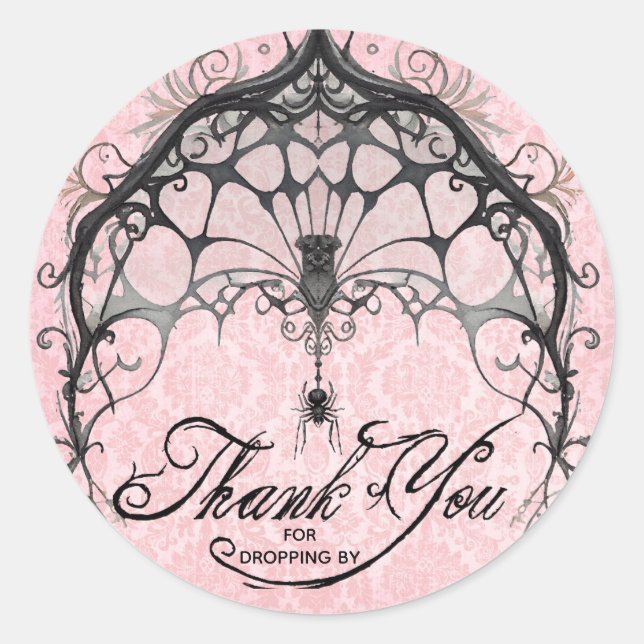 Goth Spider Web Thank You Halloween Classic Round Sticker (Front)