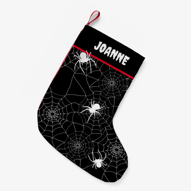 Goth Spiders and Cobwebs Halloween Small Christmas Stocking (Front (Hanging))