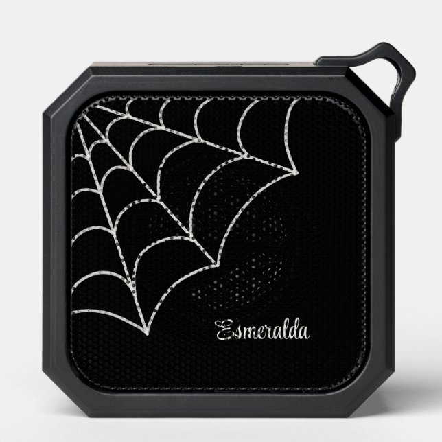 Goth Spiderweb Black and White Personalized Bluetooth Speaker (Front)