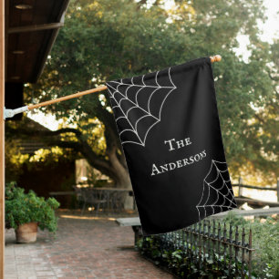 Goth Spiderweb Black and White Personalized House Flag