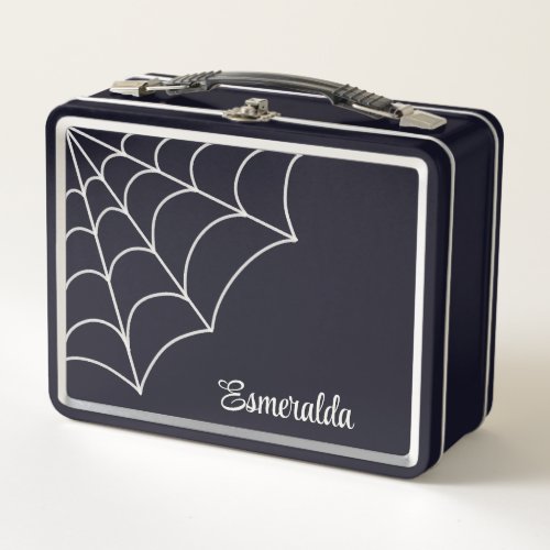 Goth Spiderweb Black and White Personalized Metal Lunch Box