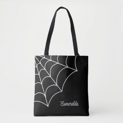 Goth Spiderweb Black and White Personalized Tote Bag