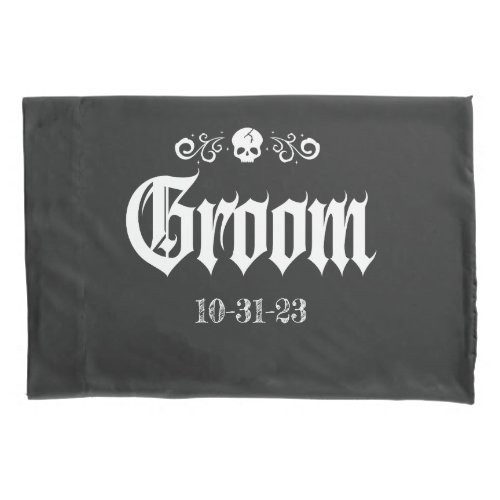 Goth spooky Halloween skull groom T_Shirt Pillow Case