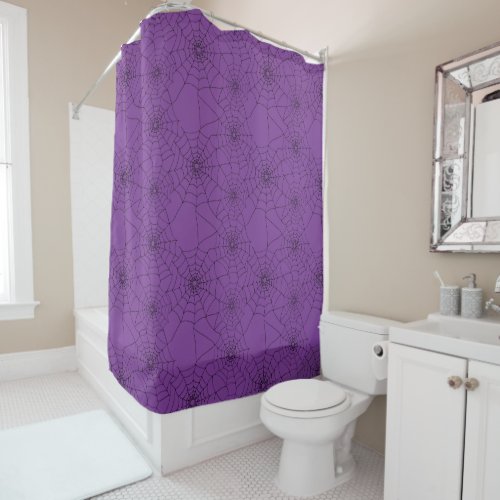 Goth Spooky Purple Spider Cobwebs Patterned Shower Curtain