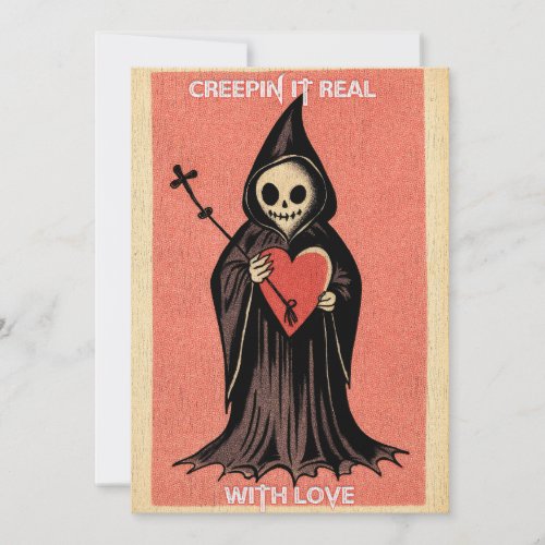Goth Spooky Valentine Grim Reaper with Heart Holiday Card