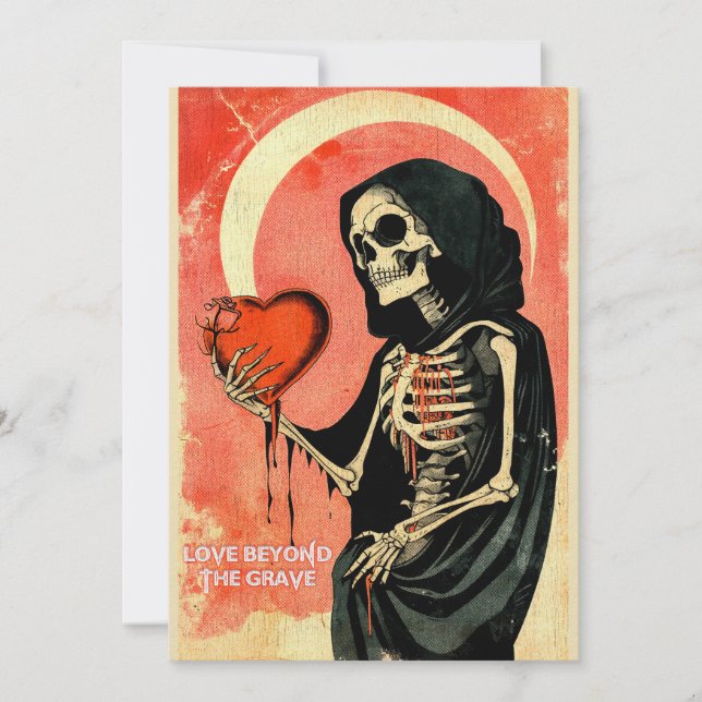 Goth Spooky Valentine Grim Reaper with Heart Holiday Card (Front)