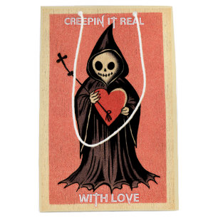 Goth Spooky Valentine Grim Reaper with Heart Medium Gift Bag