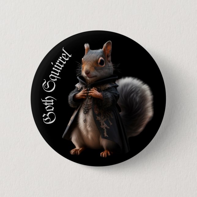 Goth Squirrel Dark Gothic Victorian Black Button (Front)