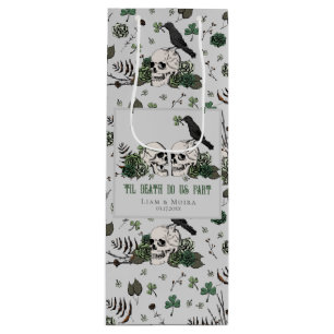 Goth St. Patricks Day Floral Skulls Irish Wedding Wine Gift Bag