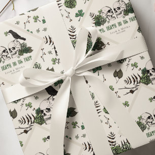 Goth St. Patricks Day Floral Skulls Irish Wedding Wrapping Paper