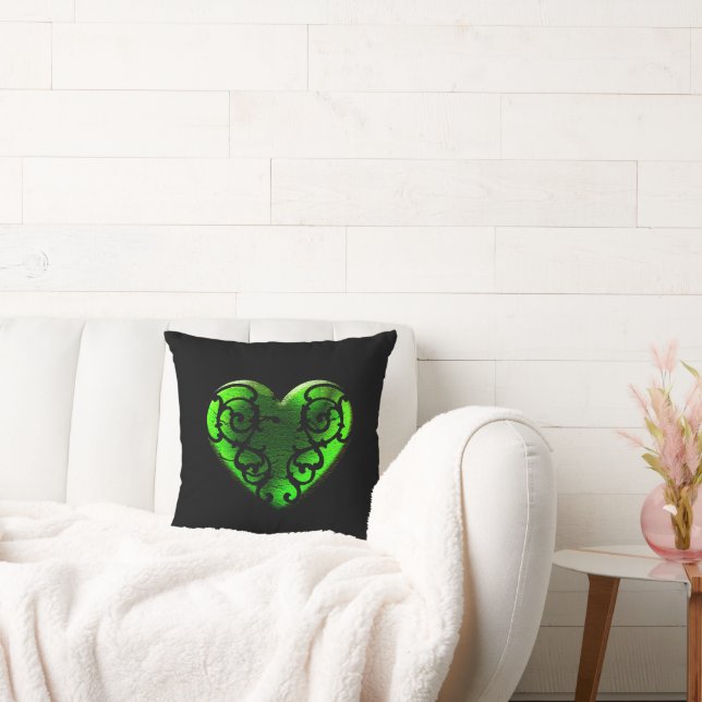 Goth St. Patrick's Day Green Heart Pillow (Couch)