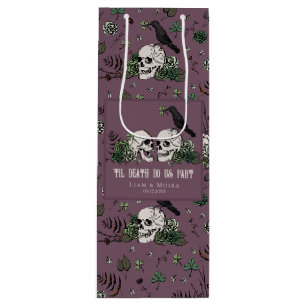 Goth St. Patricks Purple Floral Skull Wedding Wine Gift Bag