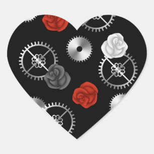 Goth steampunk victorian roses and gears romantic heart sticker