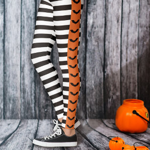 Goth Stripes Orange Bat stripe Halloween Leggings
