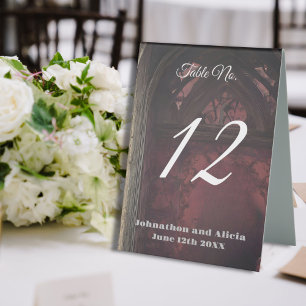 Goth style wedding table decorations Dark Moody Table Tent