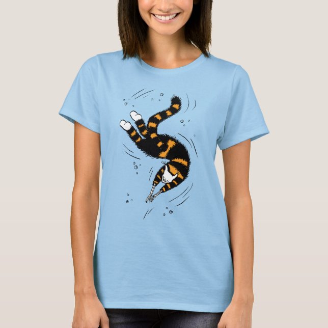 Goth Swimming Cat Skeleton T-Shirt (Front)