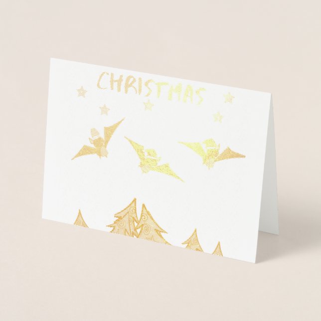 Goth theme christmas card with cute bats in hats. (Front)