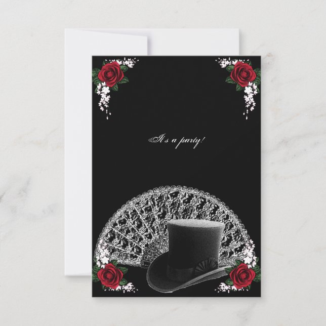Goth Top Hat and Fan Victorian Wedding Invitation (Front)