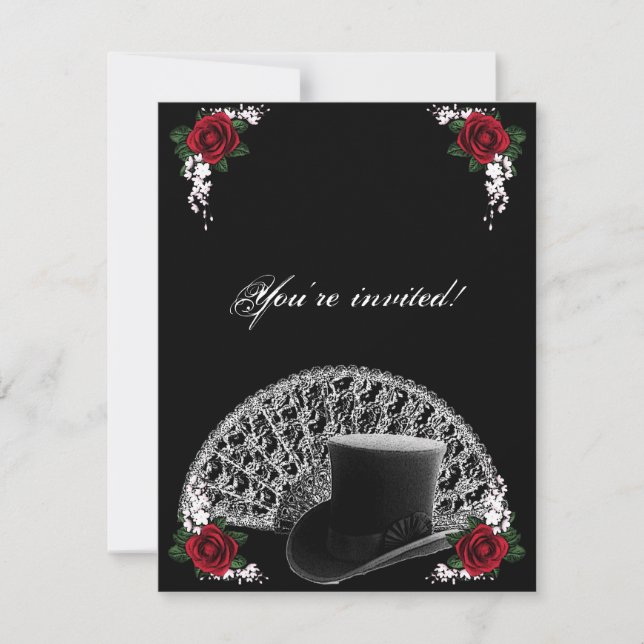 Goth Top Hat and Fan Victorian Wedding Invitation (Front)