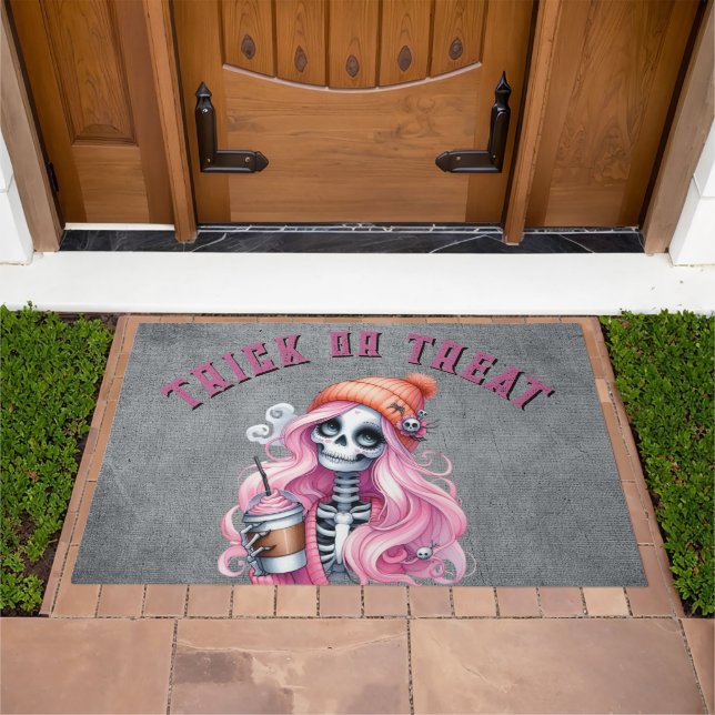 Goth Trick or Treat Black and Pink Door Mat (Outdoor)