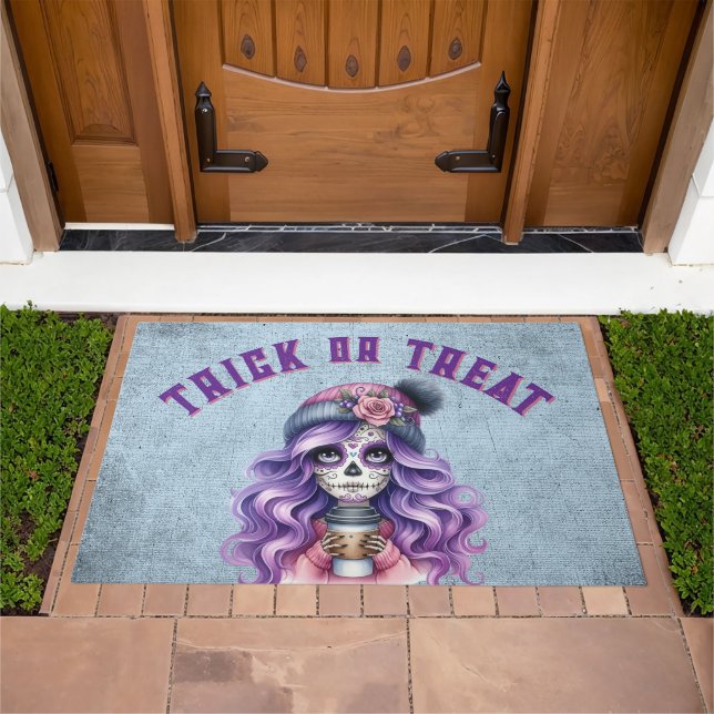 Goth Trick or Treat Purple and Blue Door Mat (Outdoor)