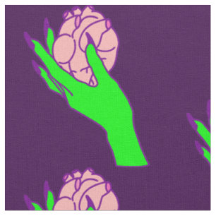 goth valentine creepy human heart green hand  fabric