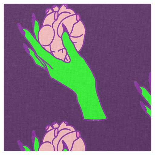 goth valentine creepy human heart green hand  fabric
