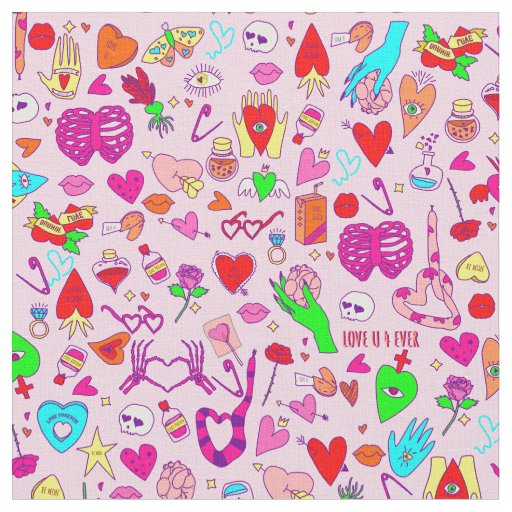 goth valentine creepy skull human heart potion fabric