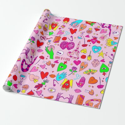 goth valentine creepy skull human heart potion wrapping paper