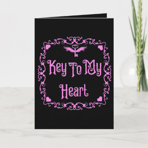 Goth Valentine Key To My Heart Pink Card