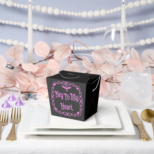 Goth Valentine Key To My Heart Pink Favor Boxes (Wedding)