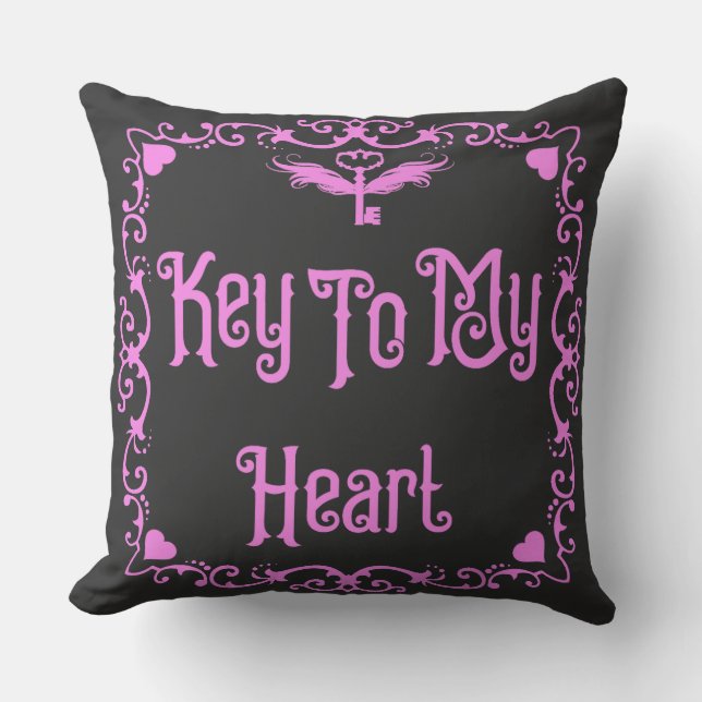 Goth Valentine Key To My Heart Pink Throw Pillow (Front)