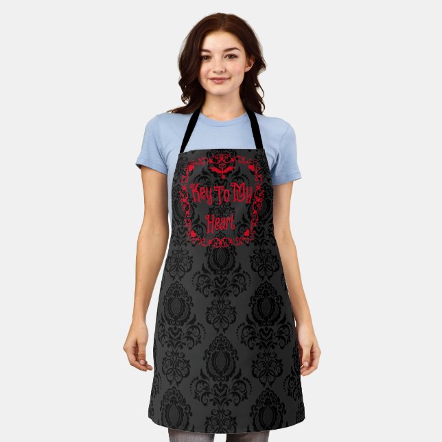 Goth Valentine Key To My Heart Red  Apron (Worn)
