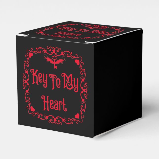 Goth Valentine Key To My Heart Red Favor Boxes (Front Side)