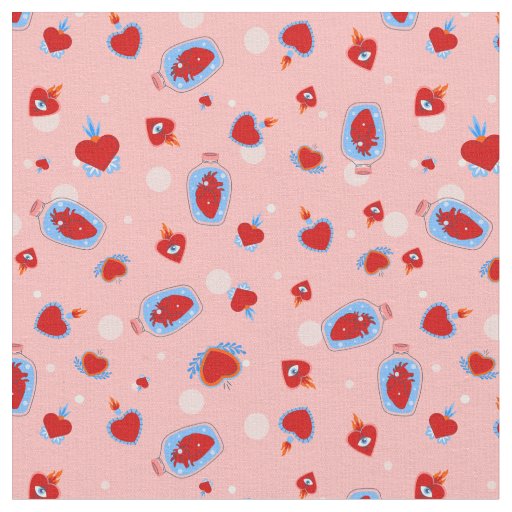 goth valentines pink sacred human hearts  fabric