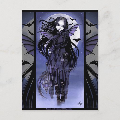 Goth Vampire Bat Fairy Purple Moon Morgan Postcad Postcard