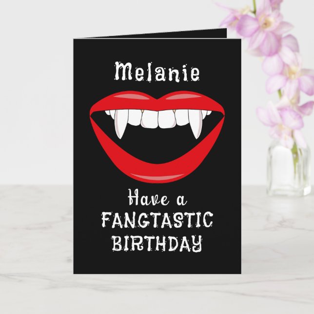 Goth Vampire Fangs Birthday Card (Orchid)