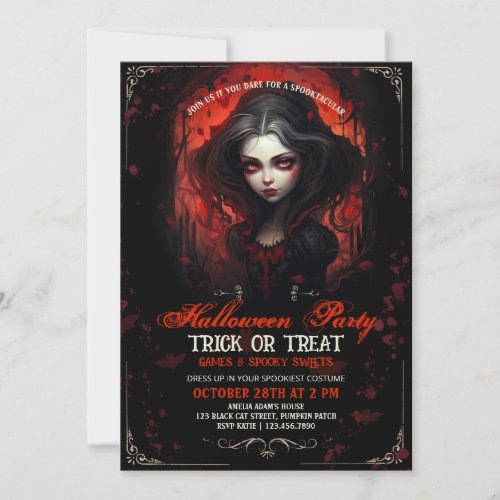 Goth Vampire girl Halloween Invitation