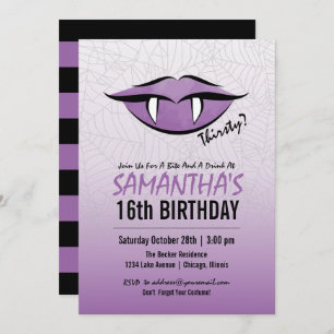 Goth Vampire Lips Halloween Birthday Invitation