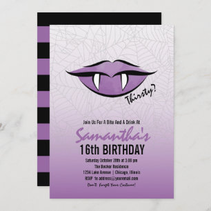 Goth Vampire Lips Halloween Birthday Invitation