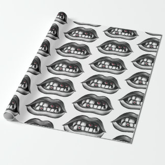 Goth Vampire Mouth With Fangs And Evil Creatures Wrapping Paper