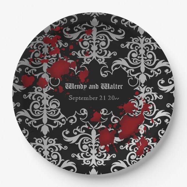 Goth vampire themed wedding paper plates (Front)