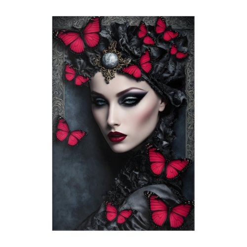 Goth Vampire Woman with Butterflies Acrylic Print