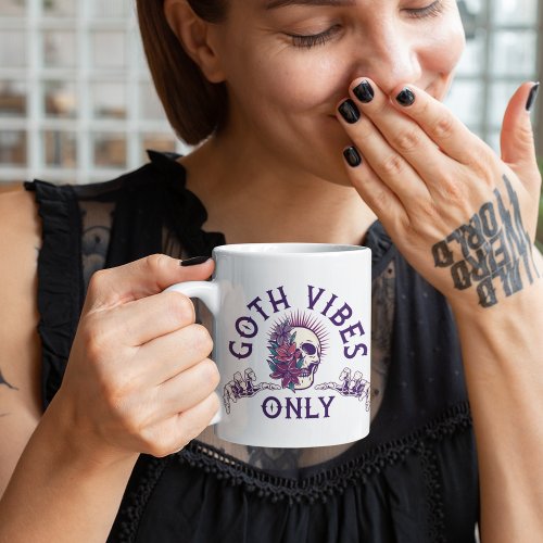 Goth Vibes Only Skull with Flowers Coffee Mug