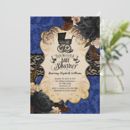 Goth Victorian Blue Baby Shower Invitation