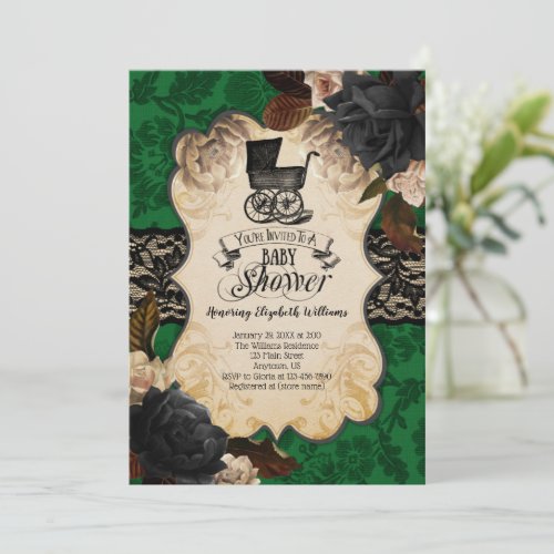 Goth Victorian Green Baby Shower Invitation